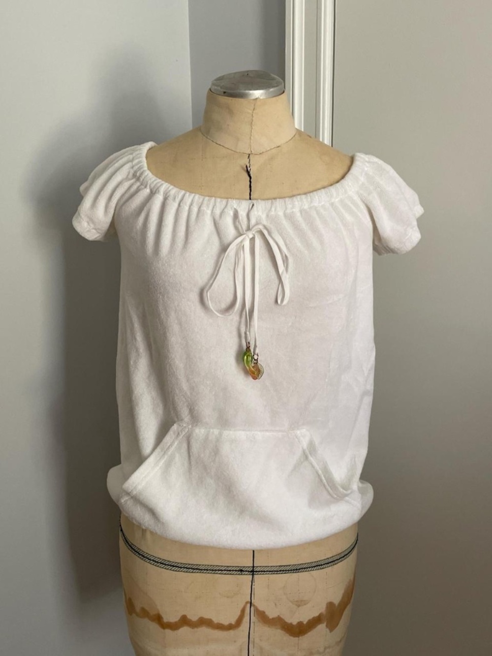 Juicy Couture Women's White Terrycloth Cap Sleeve Tie Top Size Medium